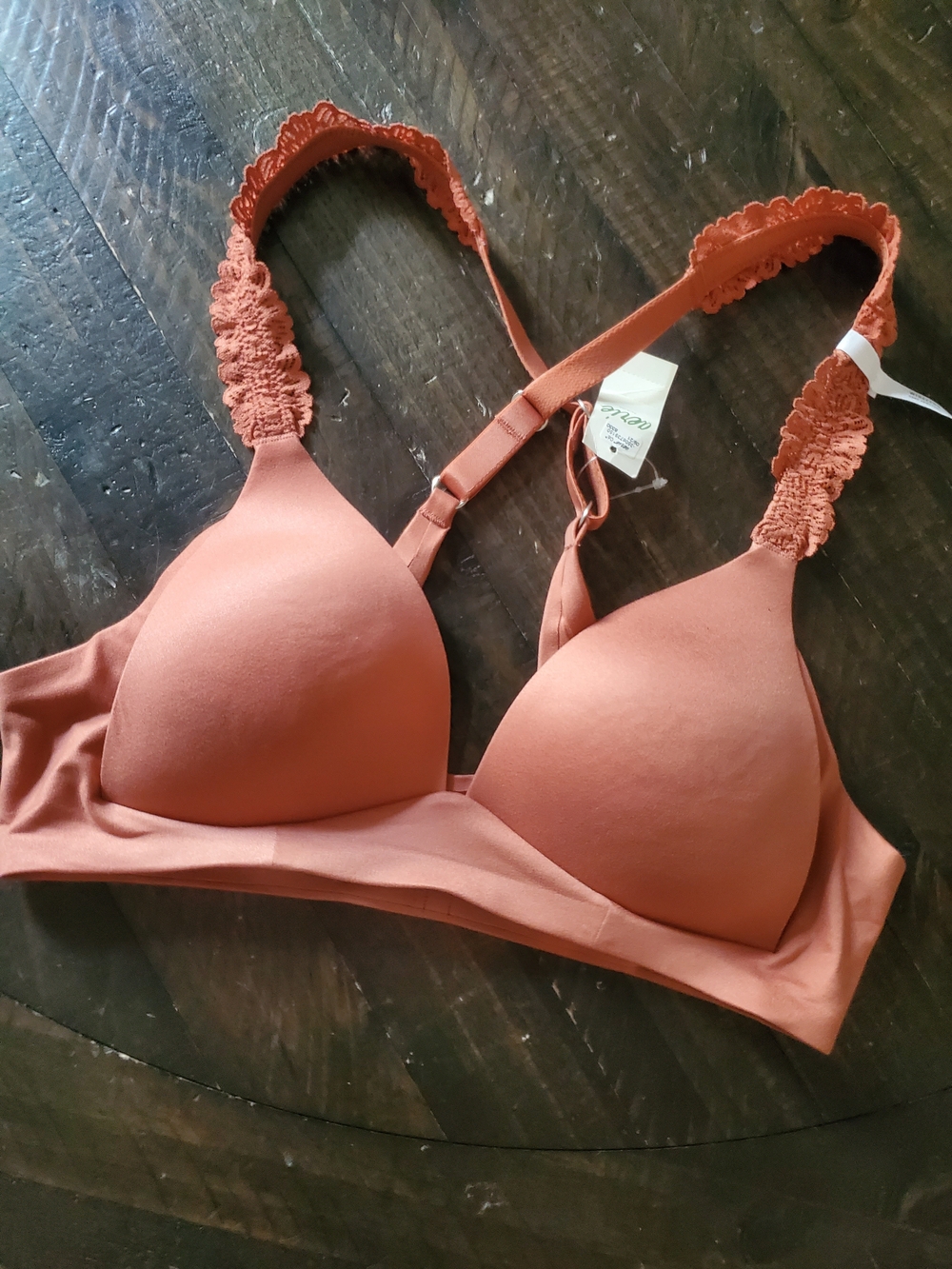 aerie Lace-Trim Molded Bra in Rust